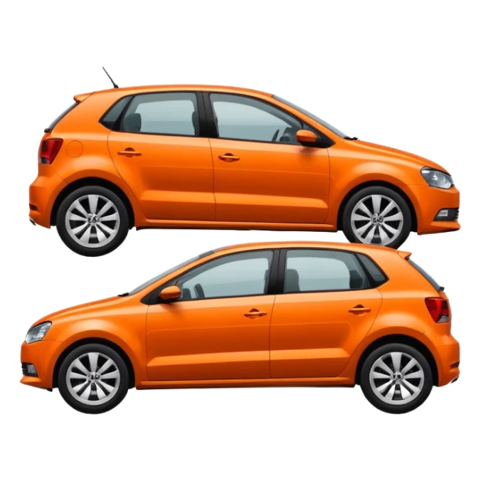 orange car, like volkswagen polo, side view sticker