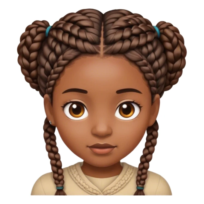 Short black girl with braids and a big head sticker