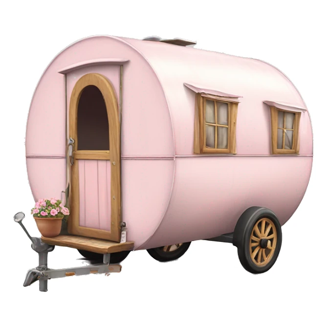 Realistic light pink vintage round gypsy caravan wagon camper sticker