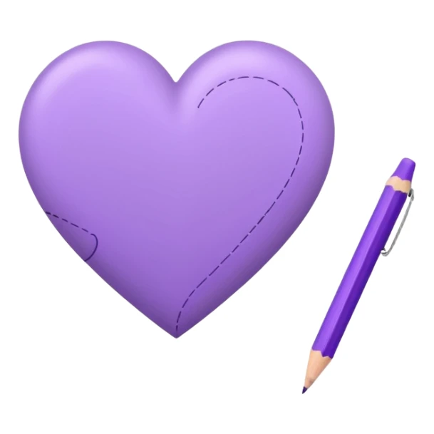 paper with empty Hand drawn purple heart contour  with pencil sticker