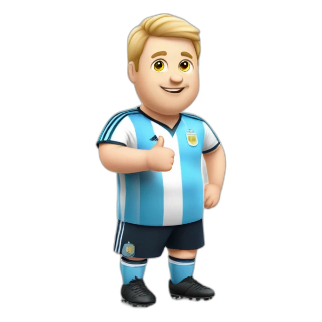 obese white man play soccer. argentina uniform. Thumbs up  sticker