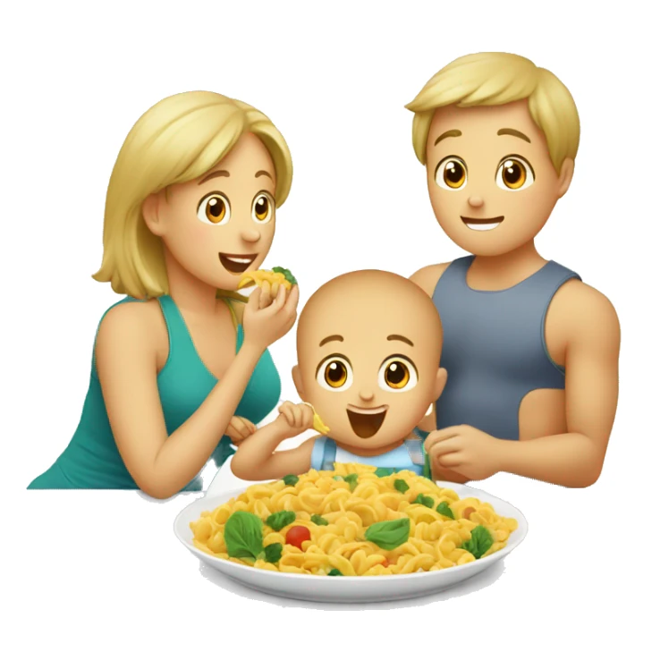 Baby eat his side dish and with mom and dad are eating  sticker