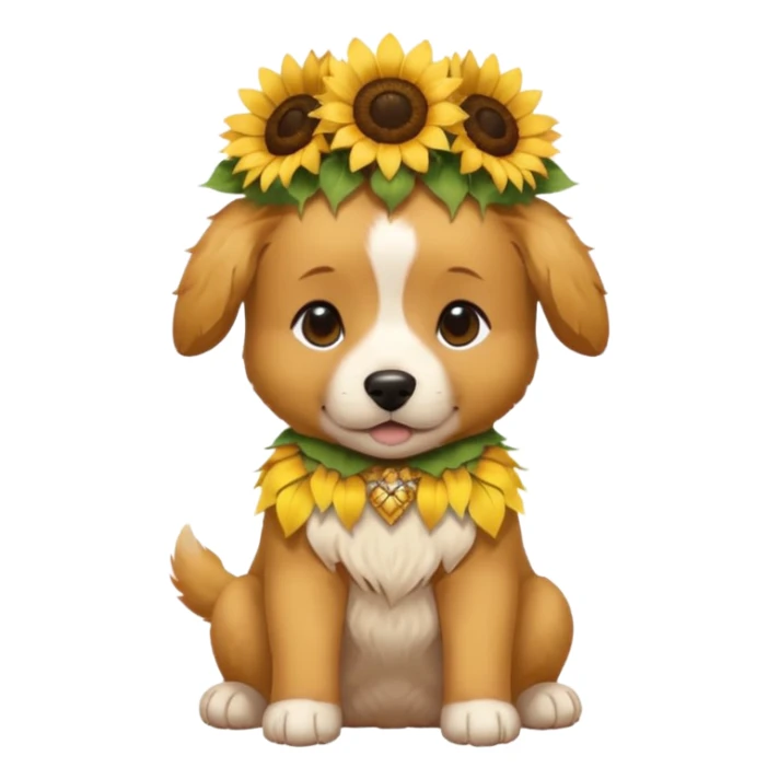 puppy sitting and with sunflower crown sticker