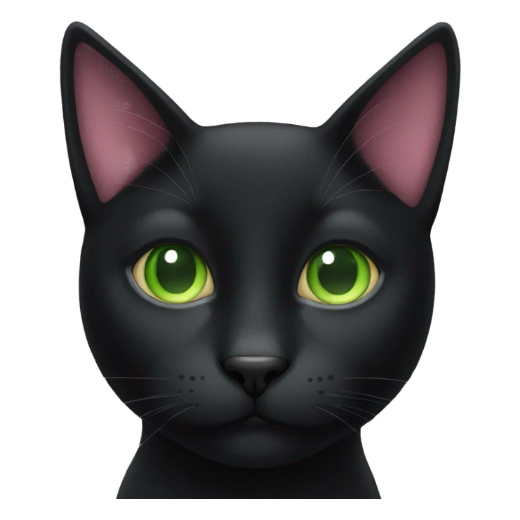 Black cat with green eyes with a pink nose sticker