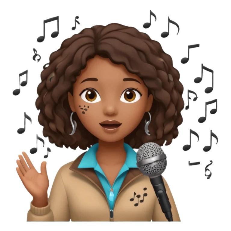African American girl singing with microphone in her hand Abe music notes everywhere floating around sticker