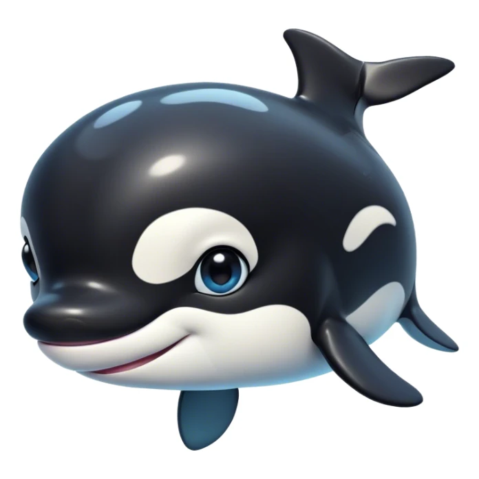 Cinematic Cute orca Portrait Emoji, Head tilted playfully and inquisitively, featuring a smoothly rounded body with bright, sparkling eyes and an adorable, friendly smile, Simplified yet irresistibly adorable features, highly detailed, glowing with a warm, ocean-blue glow, high shine, affectionate and lively, stylized with a touch of whimsical aquatic charm, soft glowing outline, capturing the essence of a mischievous yet endearing orca that seems as if it could leap right into your heart! sticker