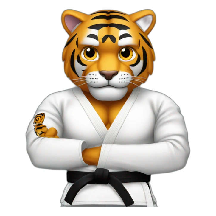 Tiger with evil face  jiu-jitsu black belt with his arms crossed sticker