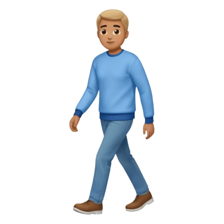 man with blue jean light blue sweater walking sticker