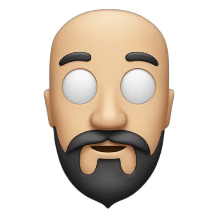 a bald smiley man with moustache and long black beard sticker