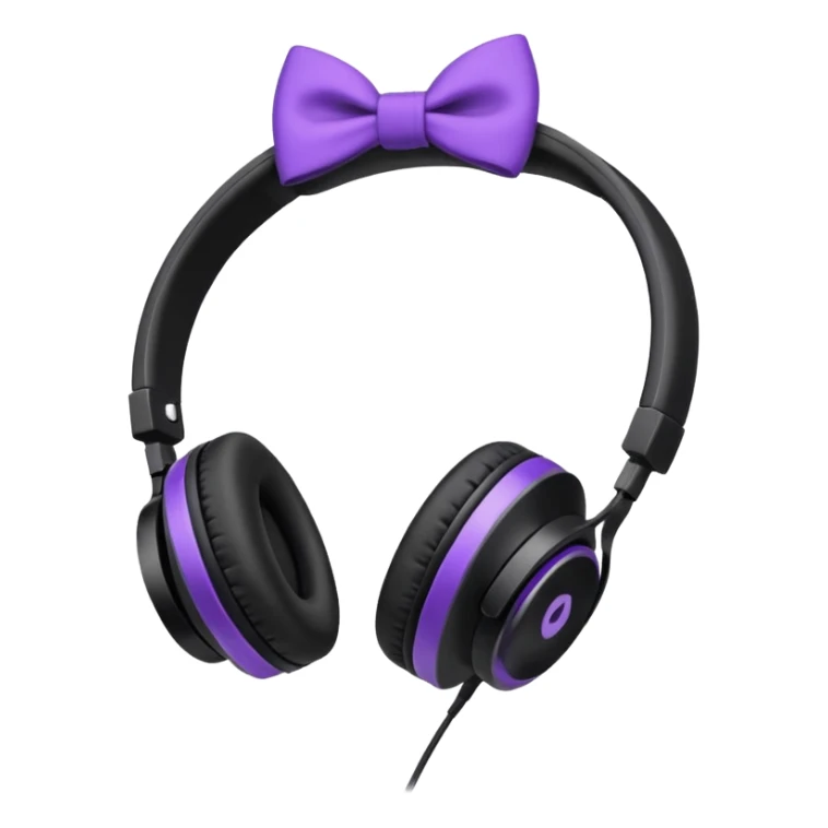 headphones with bow on the right side black and purple  sticker