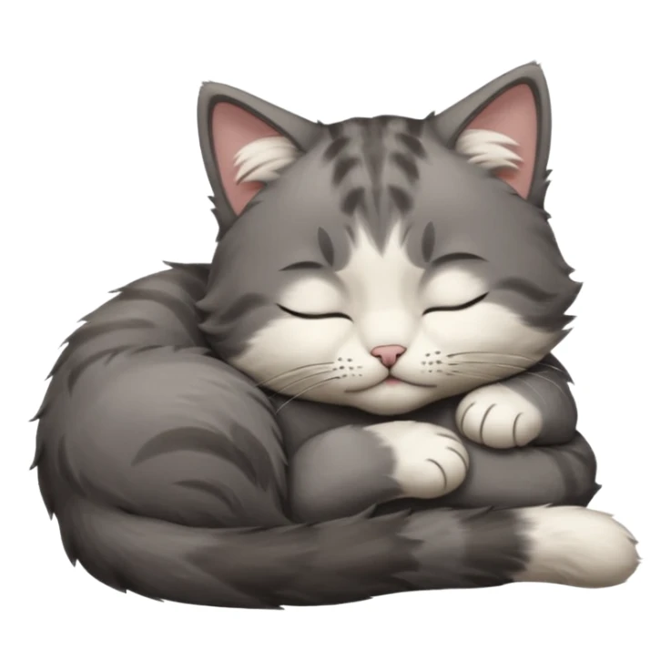dark grey and white small cat with closed eyes, leaning his head on his paw while leaning on his elbow lying down sticker