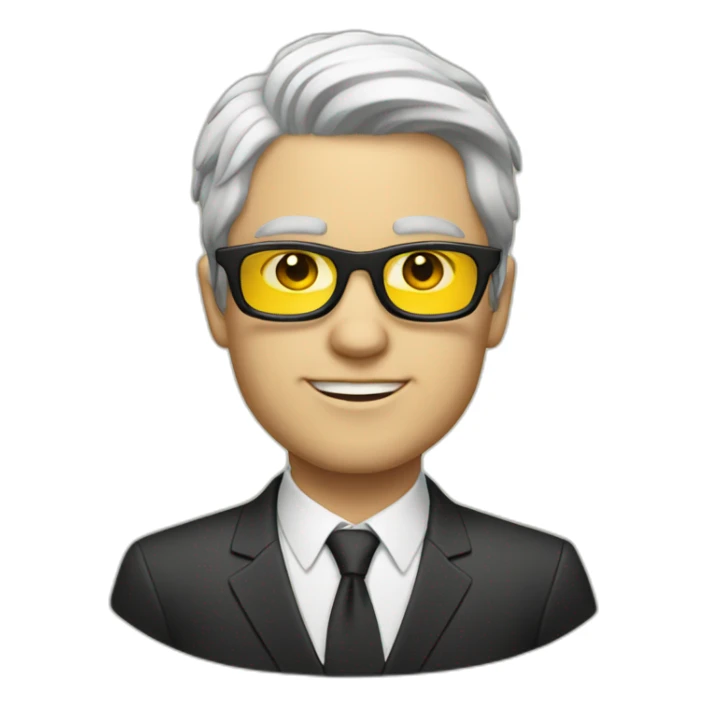 white man with yellow tinted glasses and black hair wearing a suit  sticker