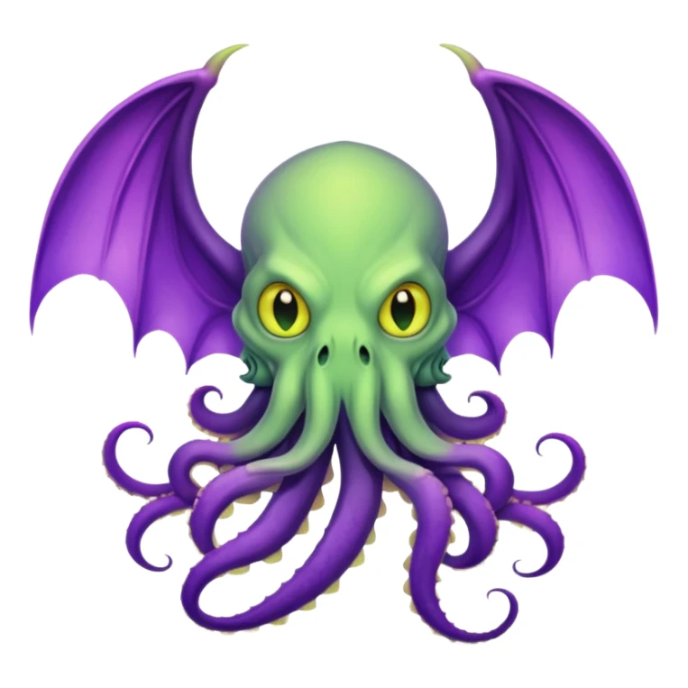 light green Cthulhu with purple bat wings and purple gradient tentacles. Yellow eyes sticker