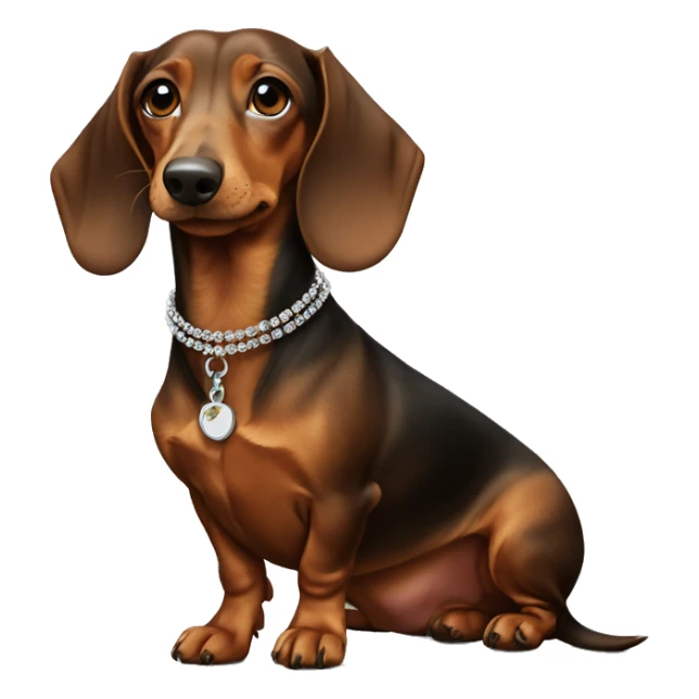 the dachshund wears a necklace with the name Predrag sticker