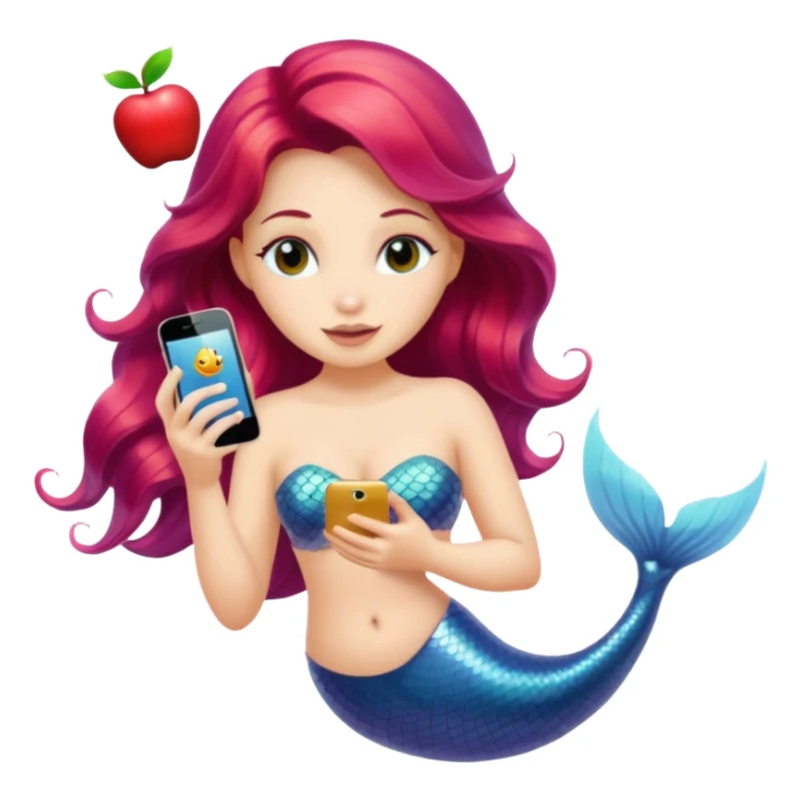 volumetric mermaid using an iPhone, apple emoji style sticker