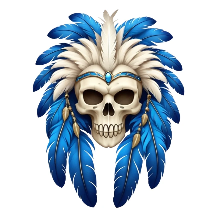 Furry Fakémon-Pokémon-animal-creature with a skull mask, and a feather-mane-collar, and blue feathers, (full body) sticker
