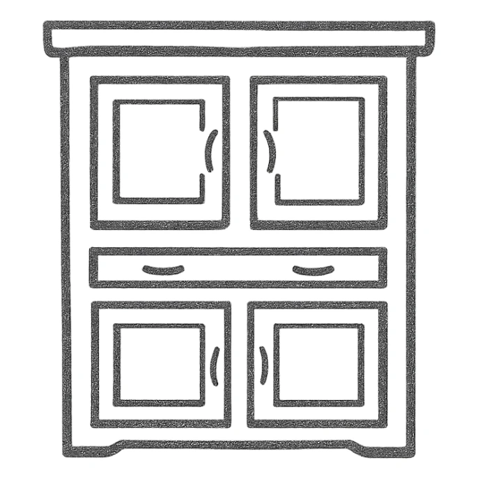 hand drawn sketch style kitchen cabinet made of wood sticker