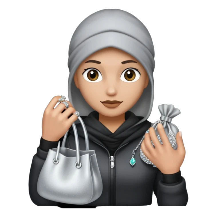 Thief with stolen jewelry bag sticker