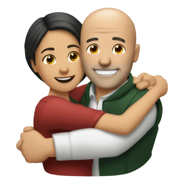 couple hug with warm smiles, white bald man, Mexican woman  sticker