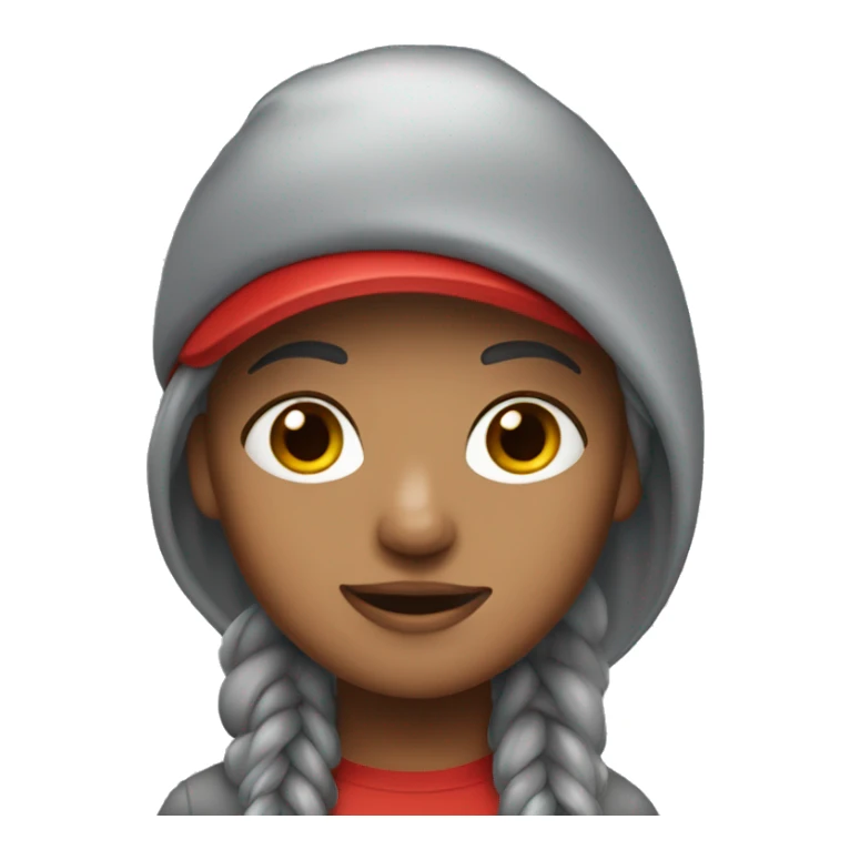 A girl who dyed her hair grey wearing a red cap backwards sticker