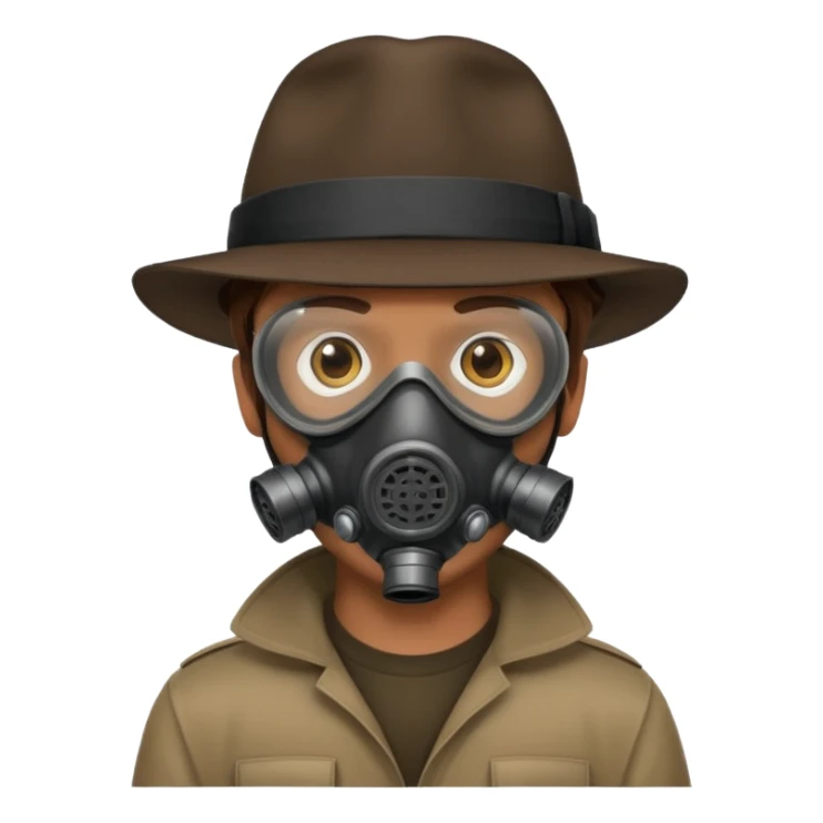 Male Hacker with a fedora with brown hair wearing a gasmask sticker