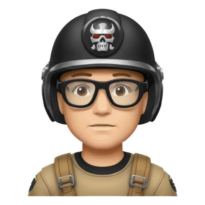 man wearing baki raider helmet and glasses sticker