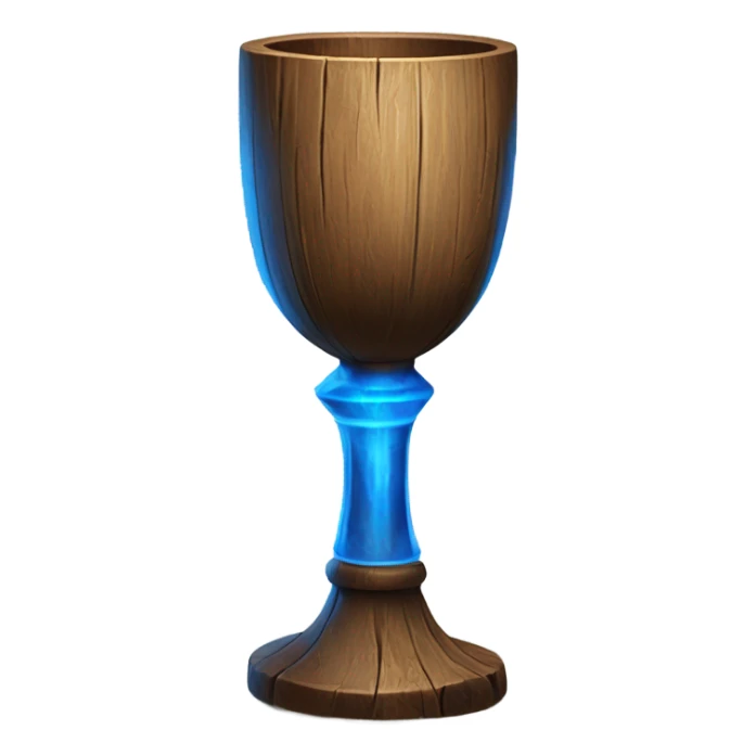 A magical goblet, large and imposing, made of aged wood with a smooth surface. It emits a vibrant blue light, standing out as a symbol of power and mystery. sticker