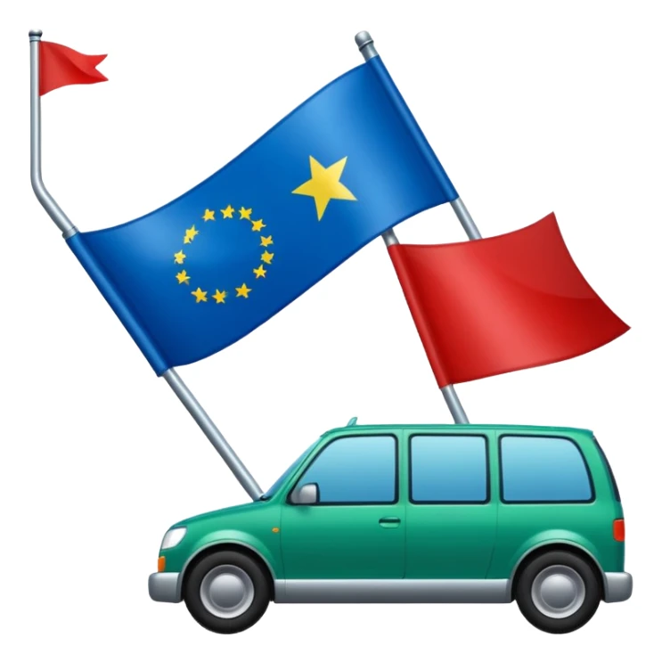 bandera mitad superior, azul y mitad inferior verde con una rueda de carruaje roja en el centro sticker