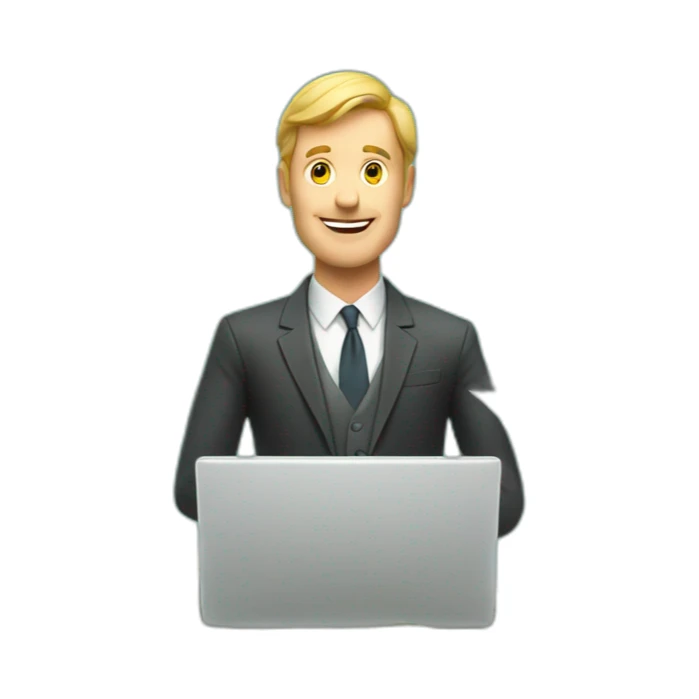 Rich white man with laptop and dollars flying around sticker