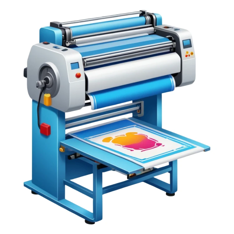 screen printing machine printing on a t-shirt sticker