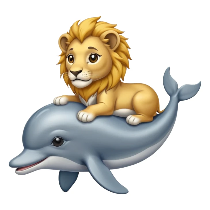 Make a Lion in the back of a delfin the delfin is sitting like a dog sticker