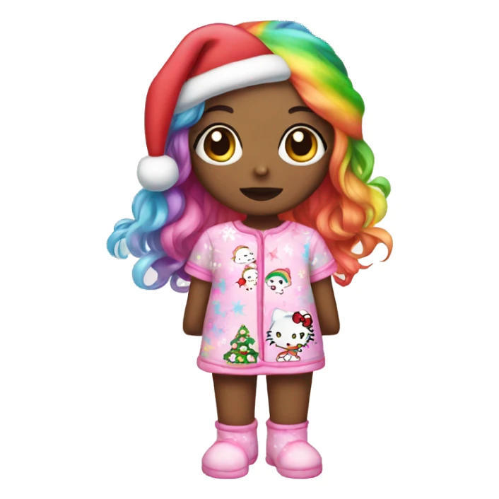 Girl with rainbow hair in hello kitty Christmas pjs sticker