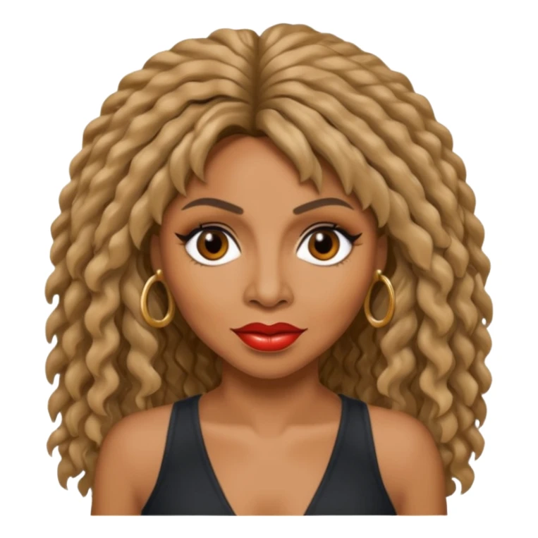 Tina Turner with  long crimped hair and makeup  sticker