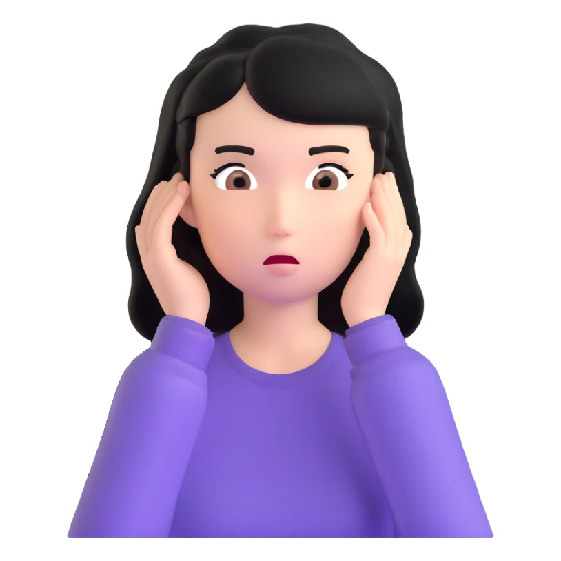 black-haired girl looking confused, question marks circling her head sticker