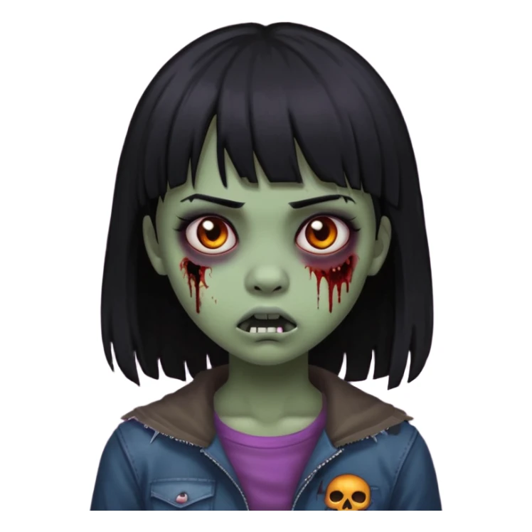 girl, zombie, black hair, medium long, emo, bangs, dark, spooky, creepy expression sticker
