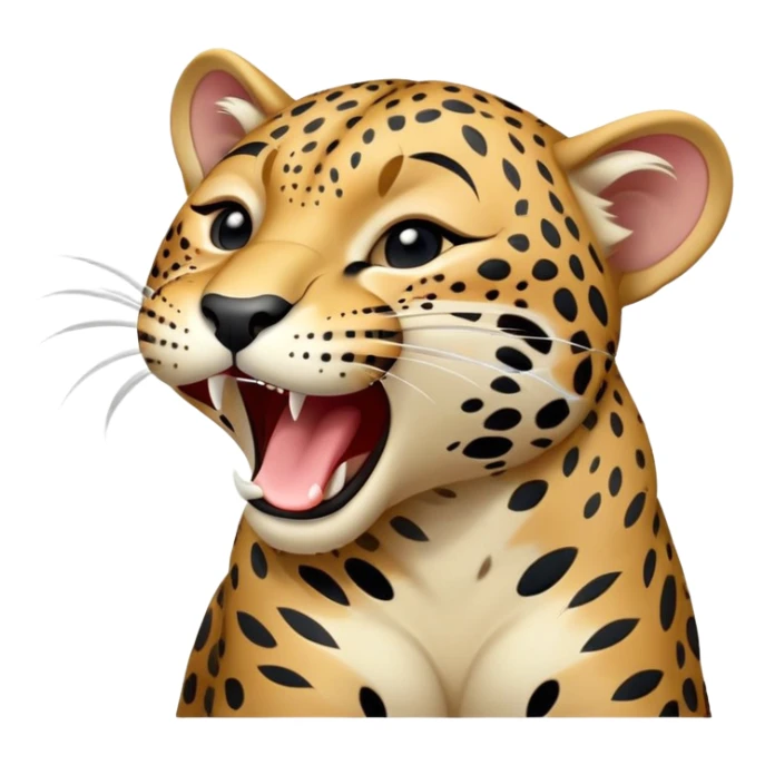 cinematic-realistic-yawning-young cute jaguar-portrait-emoji,-head-tilted-slightly-with-a-dramatic,-wide-open-yawn,-showcasing-a-lithe,-graceful-build-with-distinctive-rosette-patterns-and-sleepy,-half-closed-eyes,-simplified-yet-irresistibly-adorable, realistic sticker