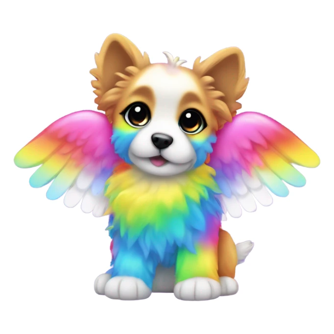 Lisa frank rainbow fluffy puppy with angel wings sticker