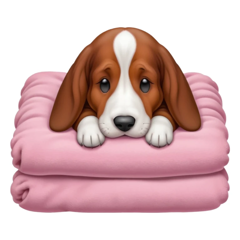 A baby basset hound sleeping on a baby pink blancket sticker