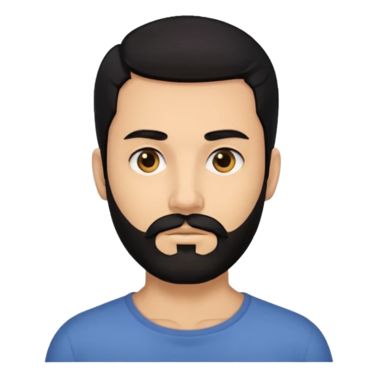 A man with black eyes. With a black beard and medium smooth hair. with the neck sticker