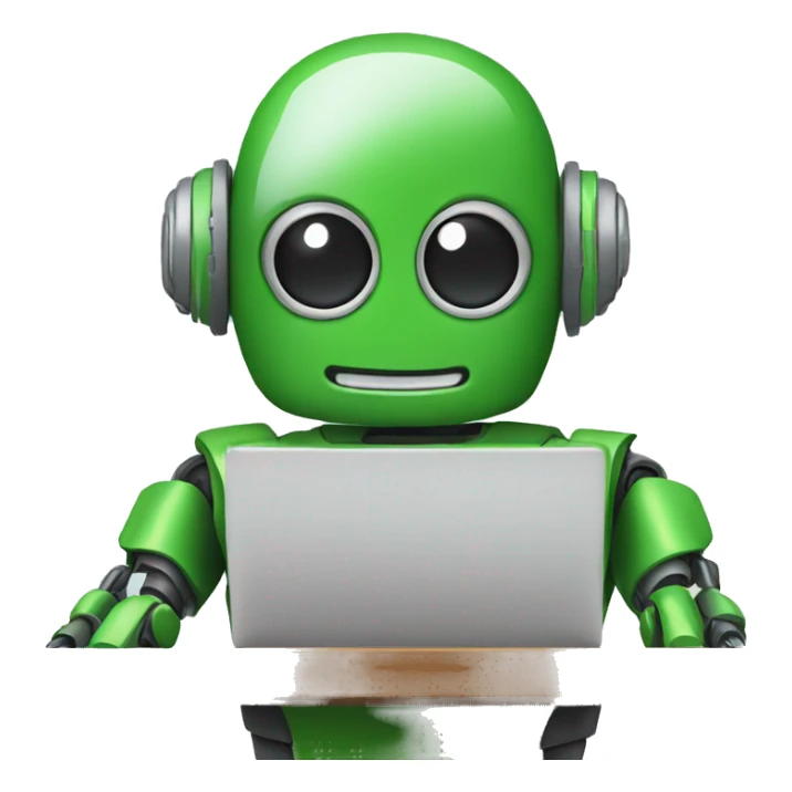 robot in laptop wearing green t-shirt sticker