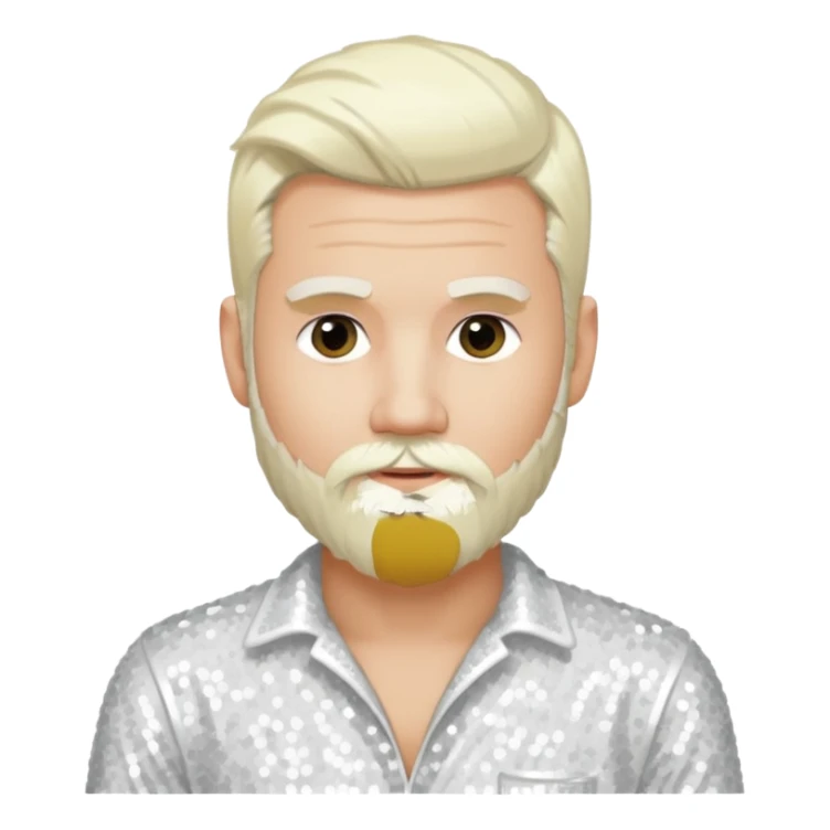 Justin Jeffre (b.1973) from 98 Degrees with platinum blonde hair and beard beard, white sequin outfit sticker