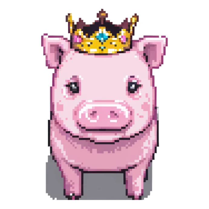 minecraft pig full body pink blocky animal with square head wearing a crown sticker