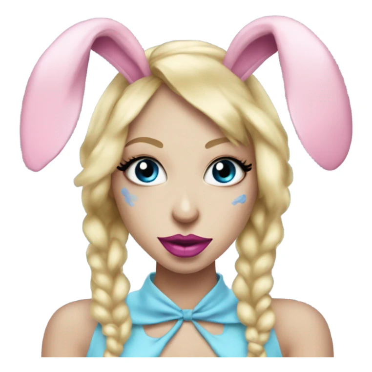 Creepy Blonde Go-go dancer light blue face Enid Sinclair wearing big floppy bunny ears pink lips  sticker