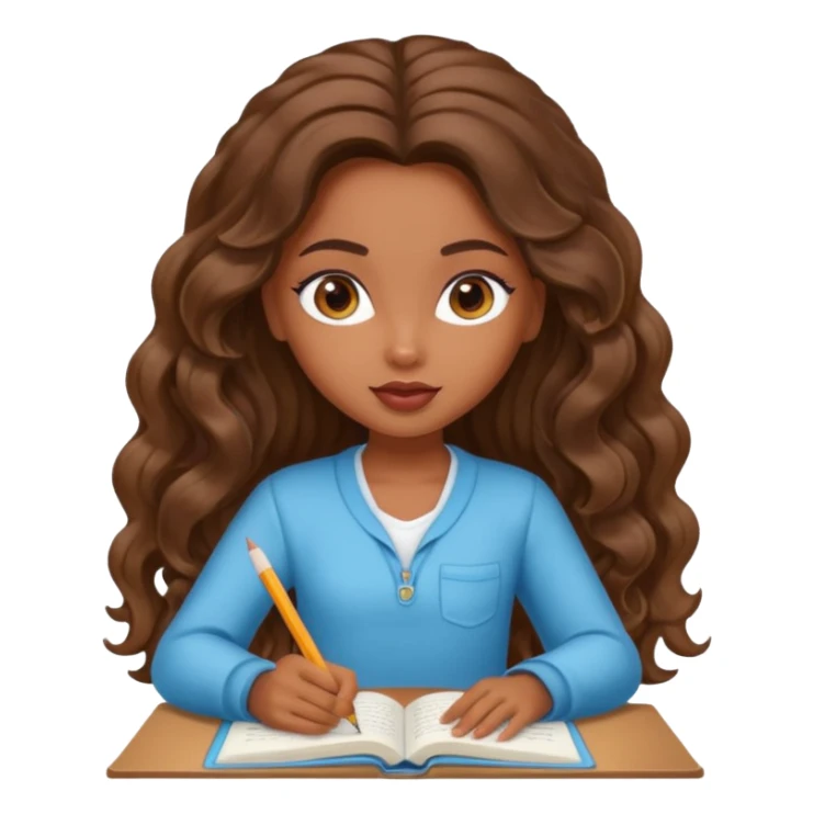 a pretty bratz brown girl with long wavy hair studying sticker
