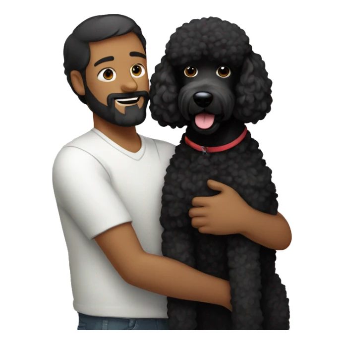 Man with black haired and beard hugs her Black-Poodle-Black-dog sticker