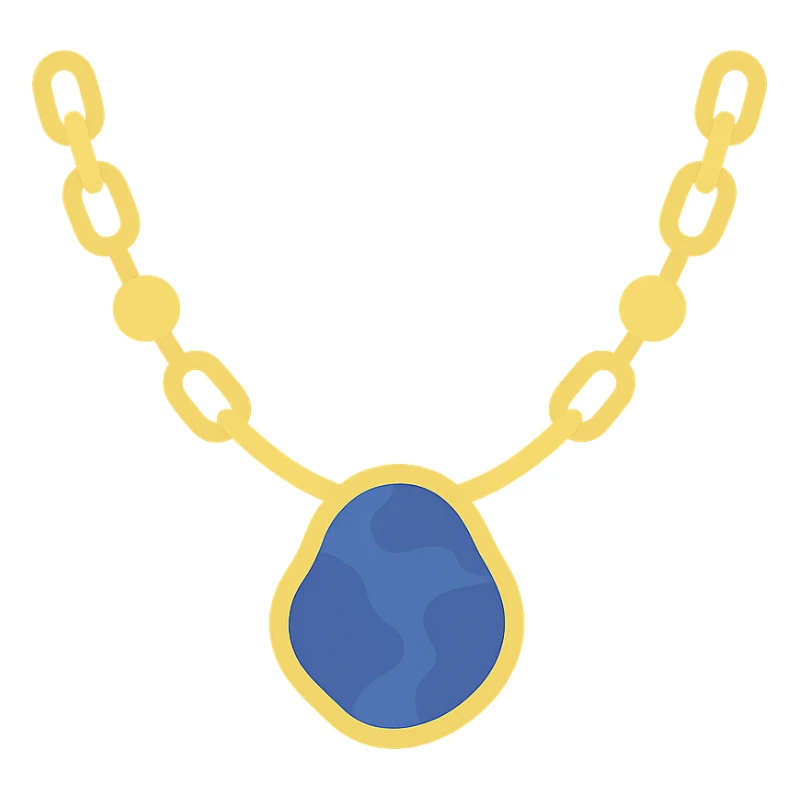 gold chain necklace with a deep blue marbled stone, organic shape, metallic bead accents, elegant and earthy sticker