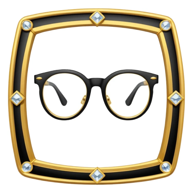 black glasses with + diamond and golden sticker