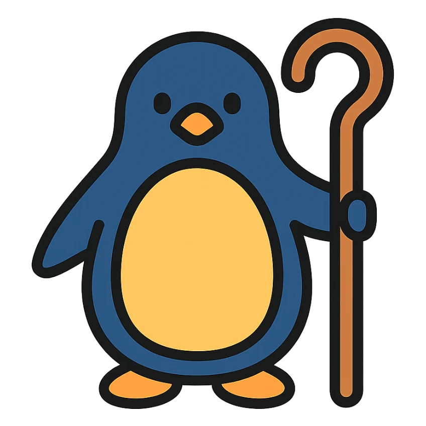 colored outlined icon of pinguim com cajado de ferro sticker