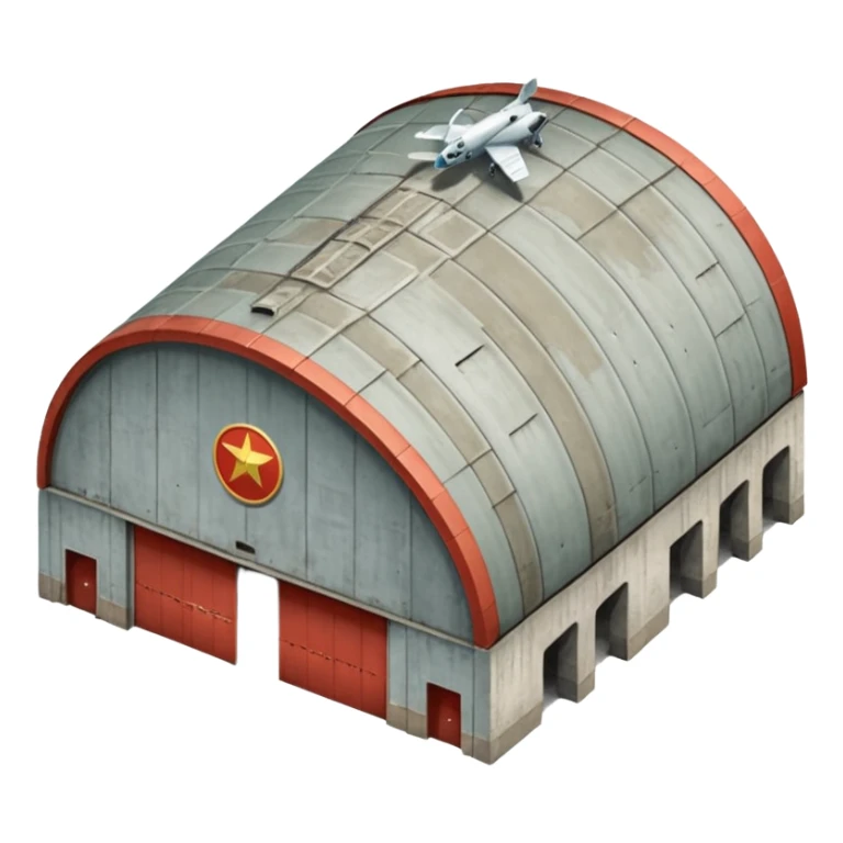 USSR military airplane rounded roof hangar isometry view sticker