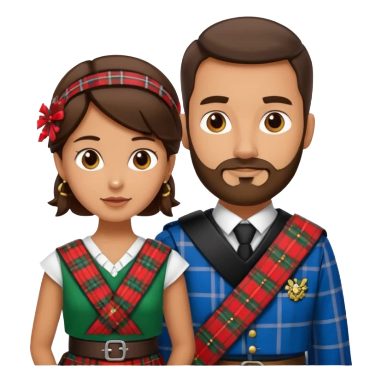 scottish man with stubble in kilt with brunette wife sticker